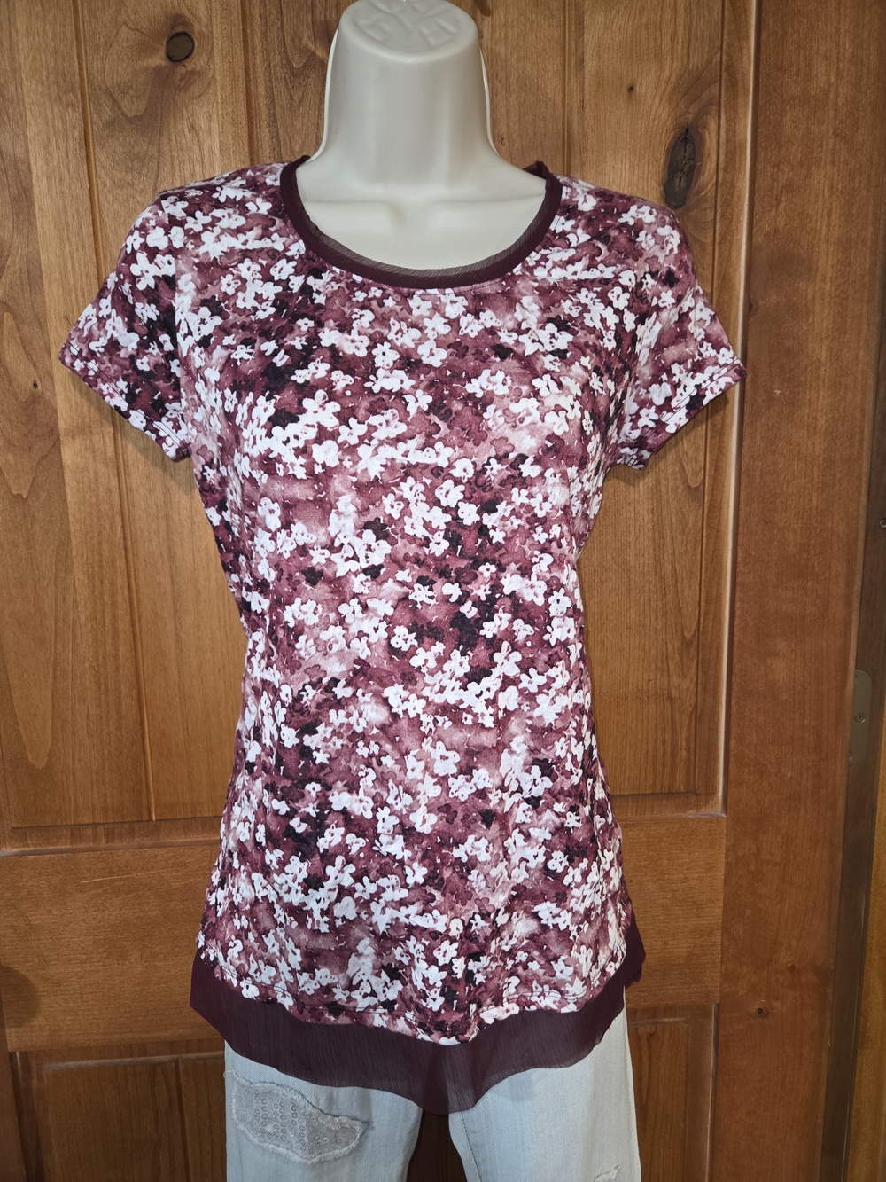Simply Vera Vera Wang Burgundy Floral Short-Sleeve Tee